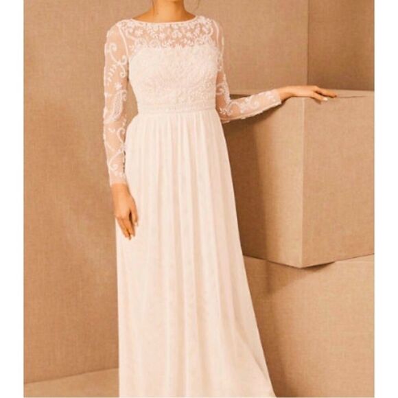 BHLDN Anthropologie Sinclair Beaded Long Sleeve Wedding Dress 14 - Picture 2 of 16